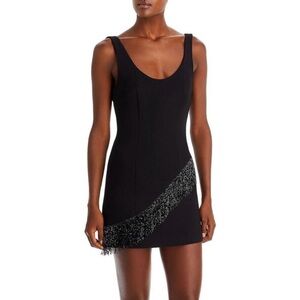 NWT Cinq A Sept Alanna Black Sleeveless Beaded Fringe Mini Dress $425 Sz 4
